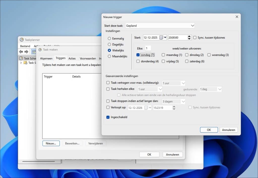 Taak trigger aanmaken