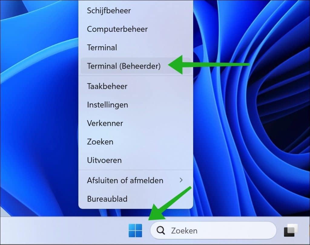 Terminal uitvoeren als administrator