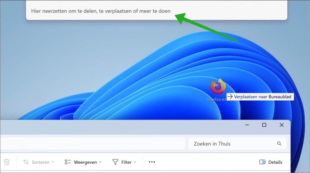 Hier neerzetten om te delen, te verplaatsen of meer te doen melding uitschakelen