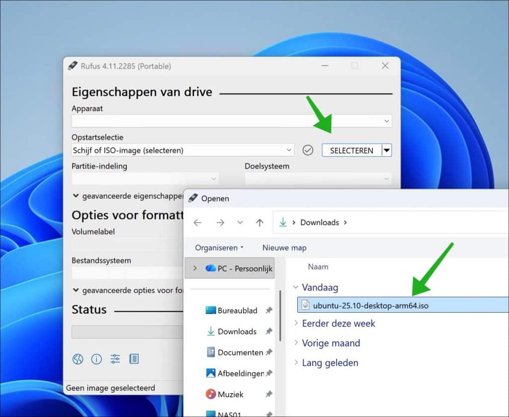Linux ISO selecteren