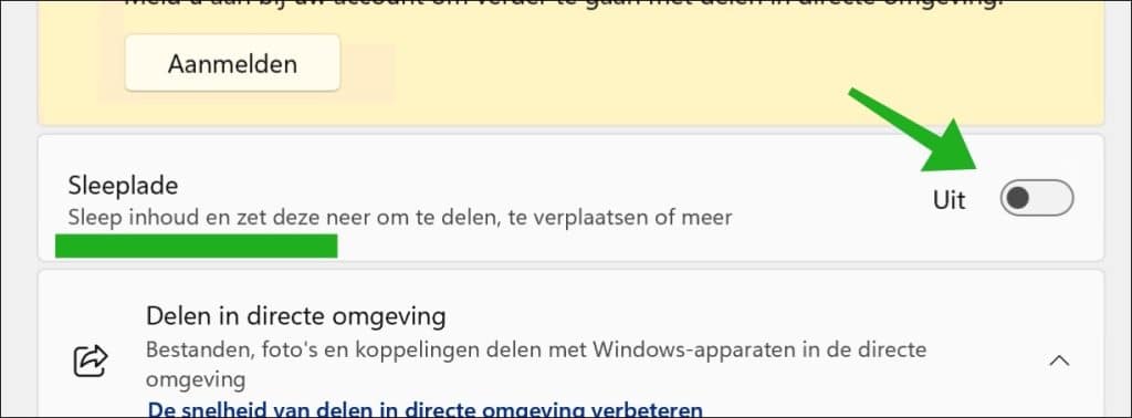 Sleeplade uitschakelen