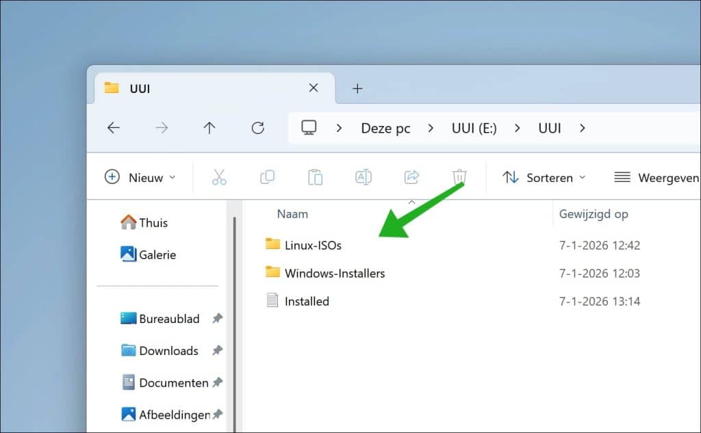 UUI met daarin submappen met de gekopieerde ISO-bestanden