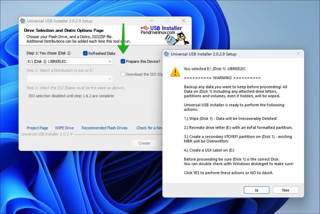 Universal USB Installer prepare