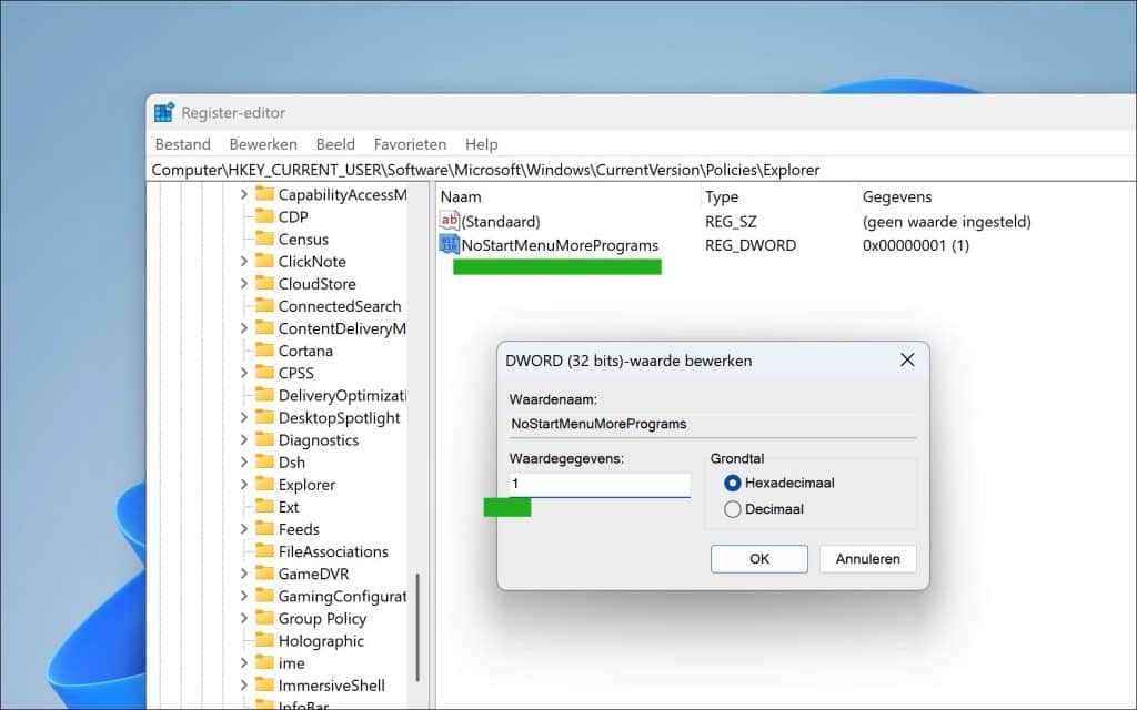 Verberg de lijst met Alle Apps in het Startmenu van Windows 11