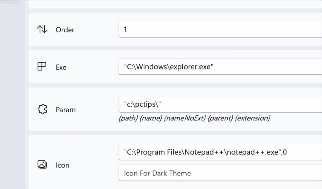 Voorbeelden van Exe- en Param-combinaties