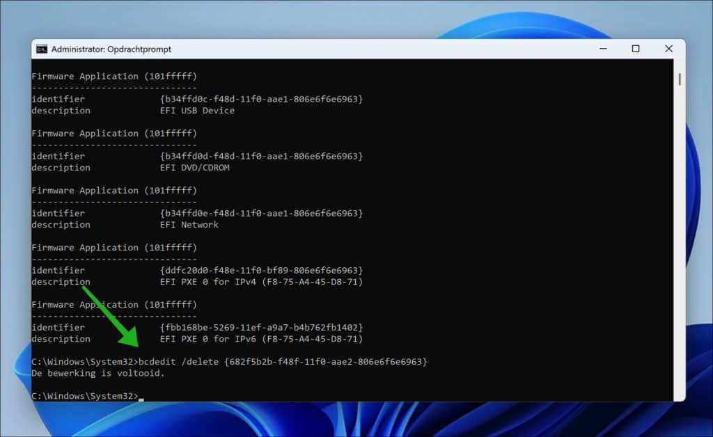 bcdedit guid verwijderen