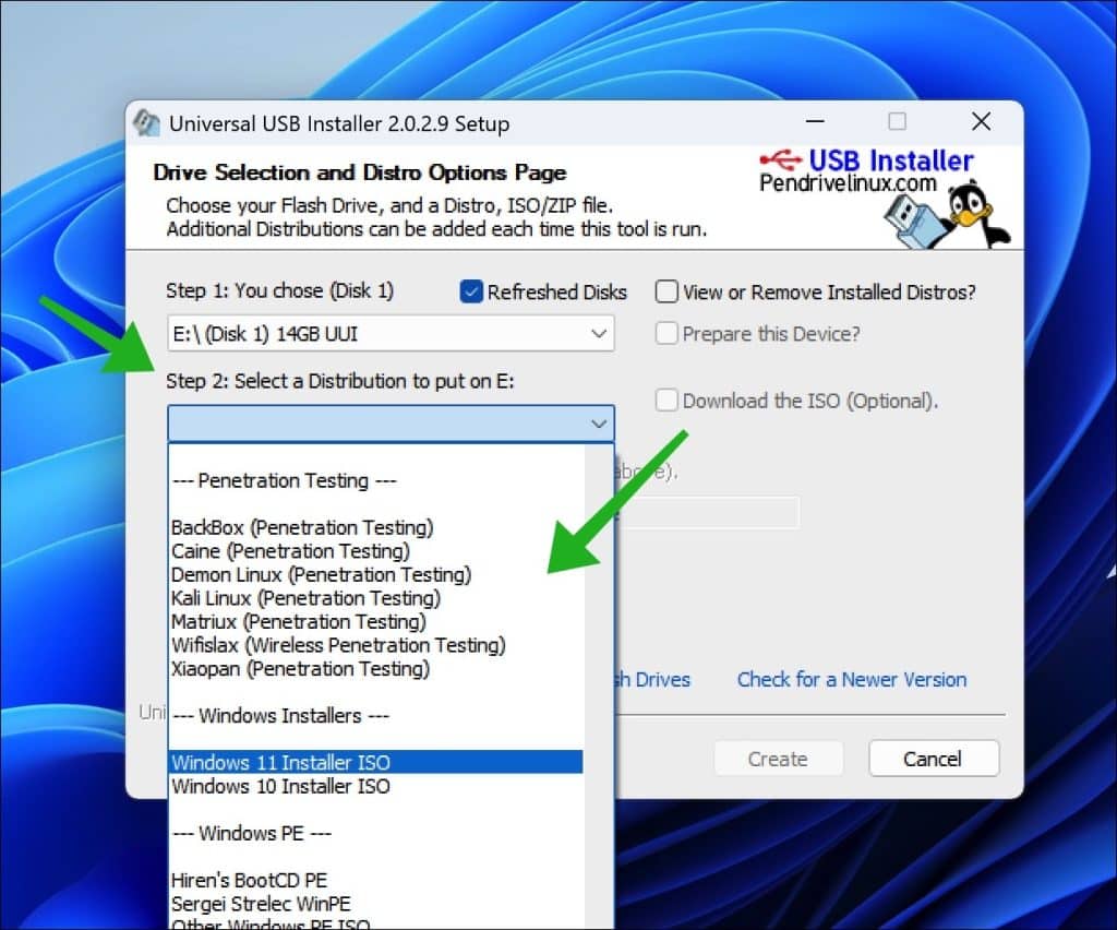 besturingssysteem of de systeemtool selecteren