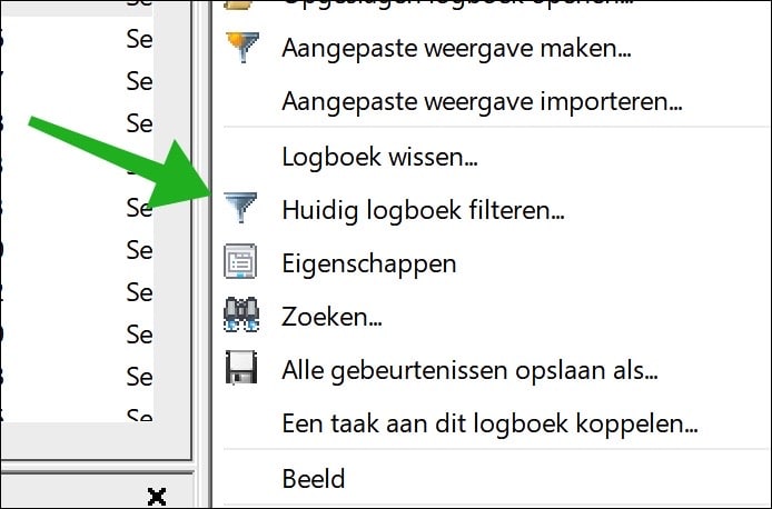 huidige logboek filteren
