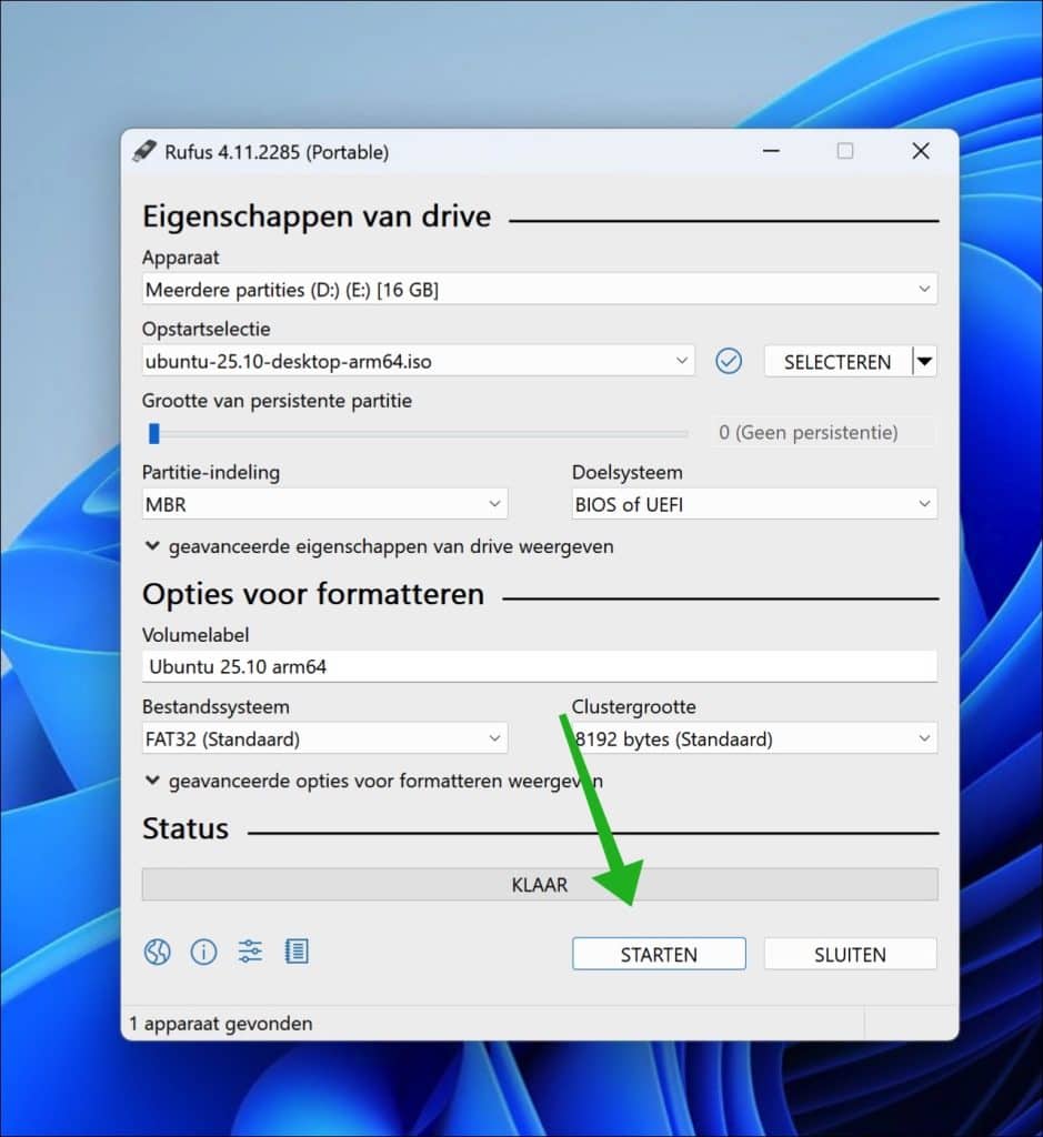 linux op usb plaatsen