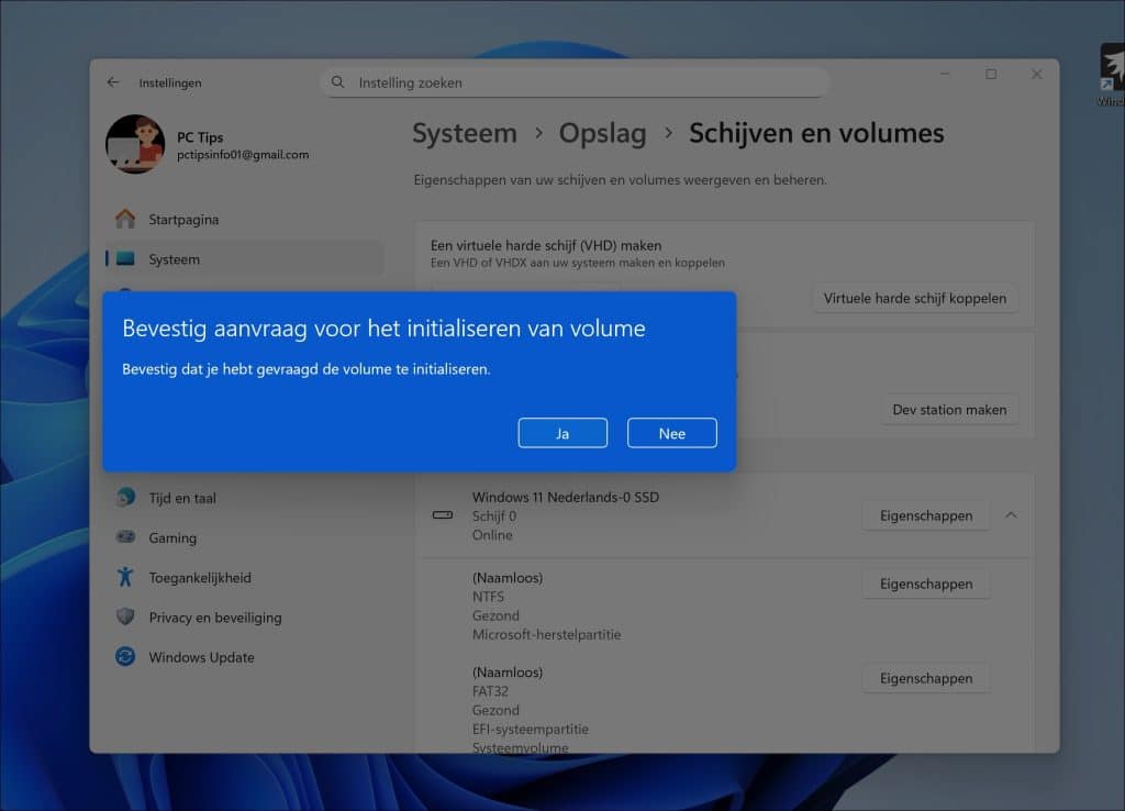 Bevestig aanvraag voor het initialiseren van volume