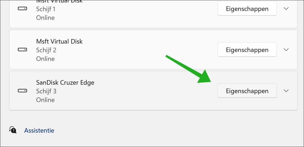 Eigenschappen usb of externe schijf
