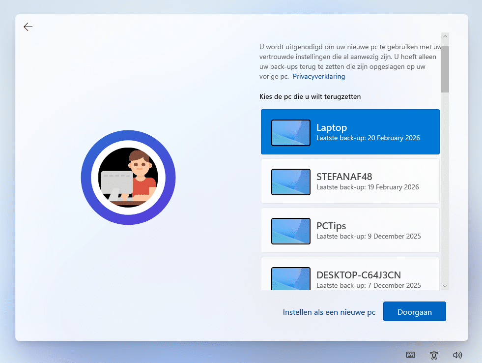 Instellen als nieuwe pc