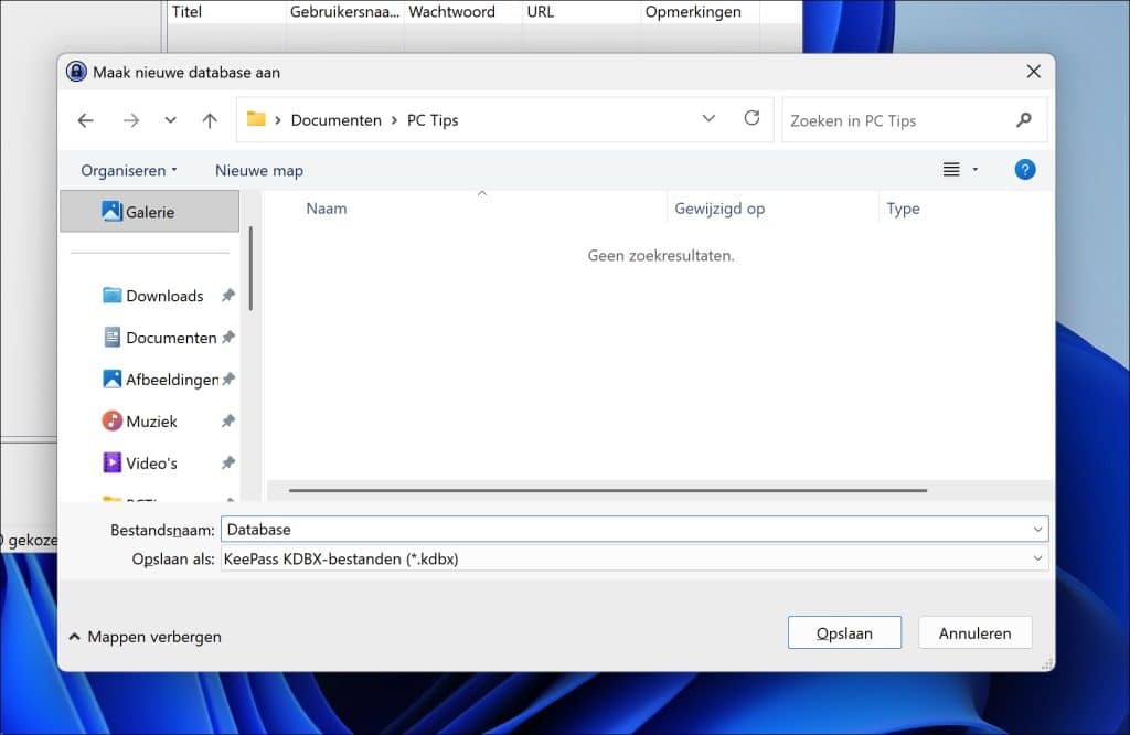 KDBX bestand opslaan