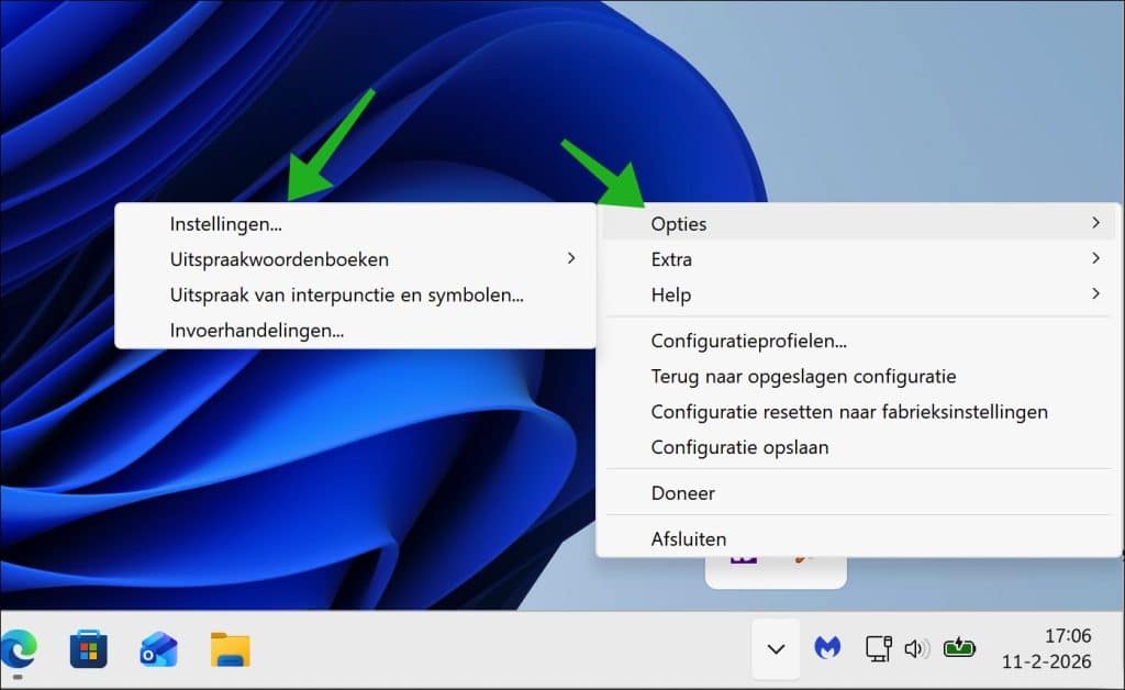 NVDA instellingen openen