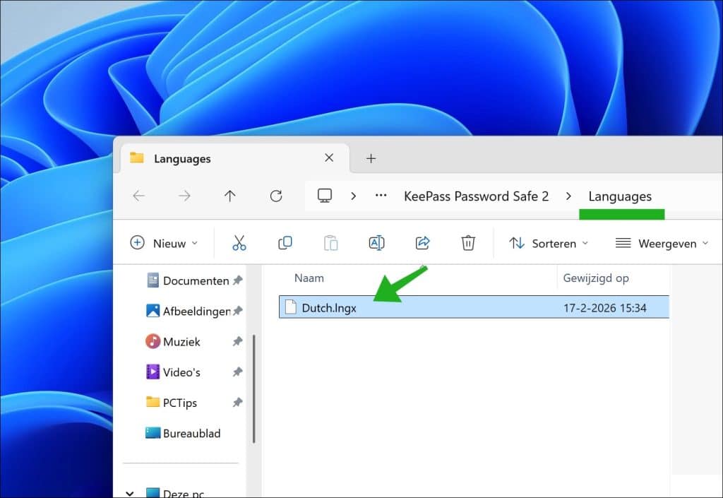 Nederlands vertaalbestand plaatsen in Keepass Languages map