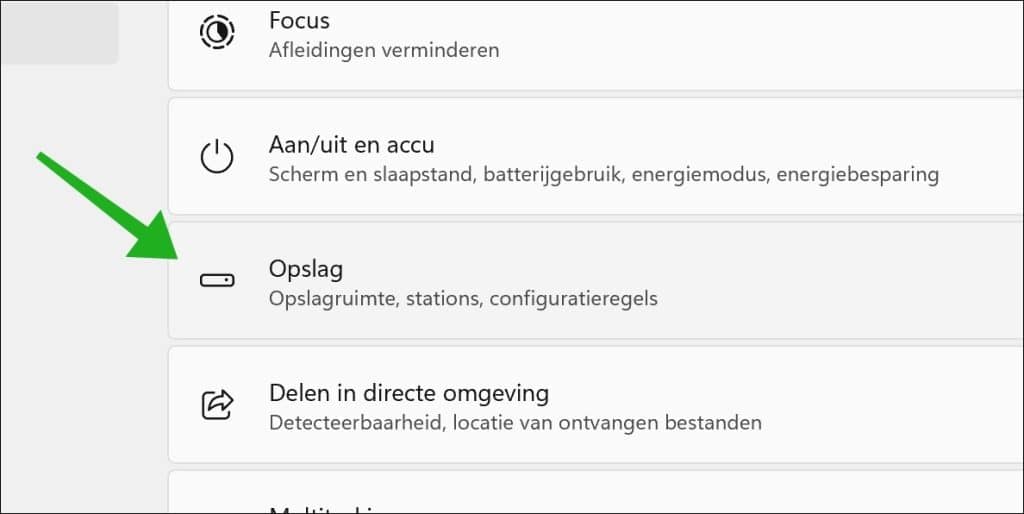 Opslaginstellingen openen