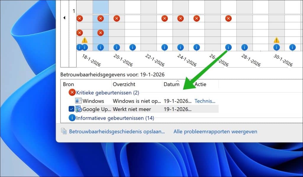 Overzicht van gebeurtenissen bekijken