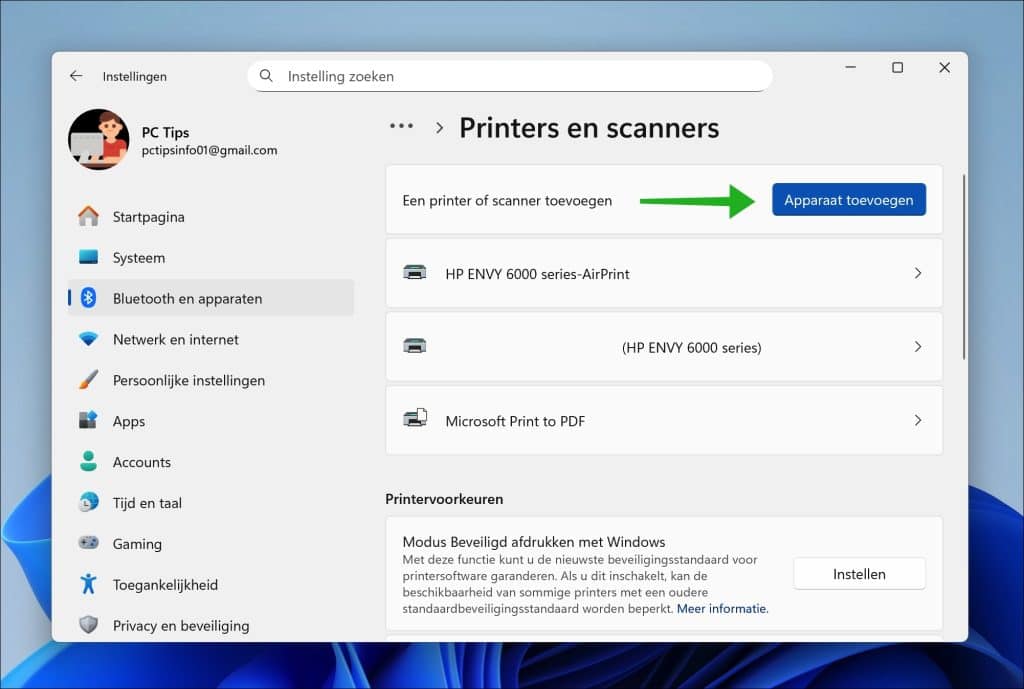Printer of scanner toevoegen