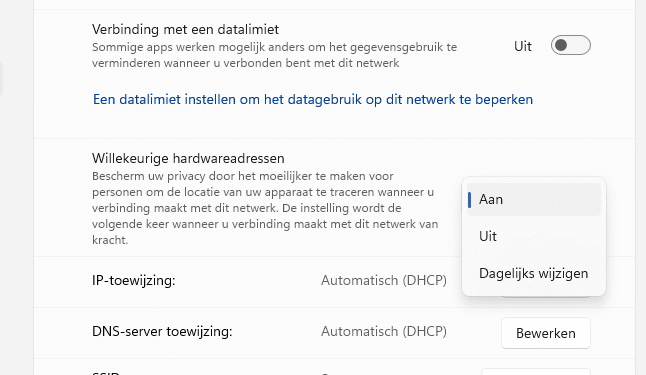 Willekeurige hardwareadressen inschakelen in Windows 11