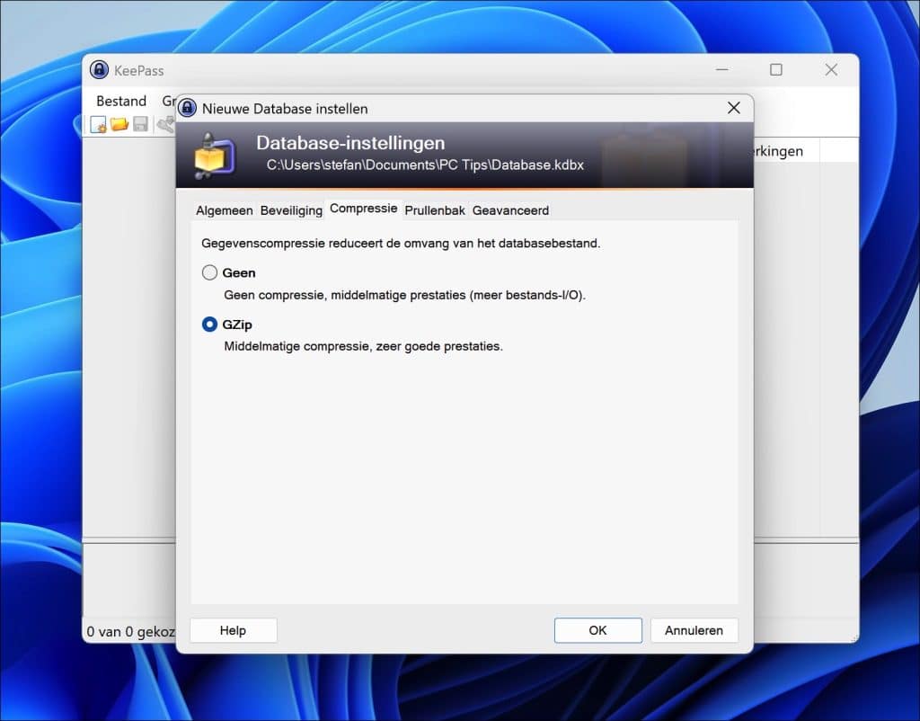 database comprimeren