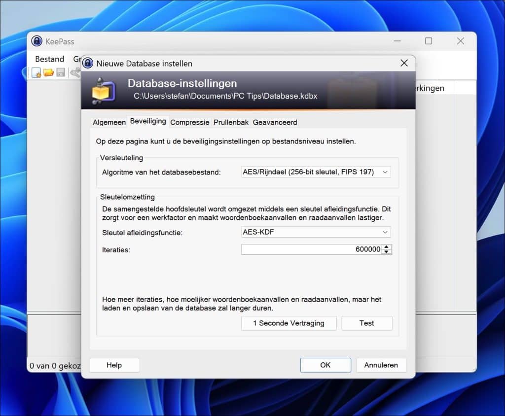 database versleutel opties
