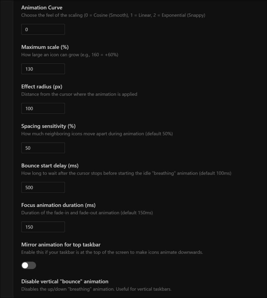 hover effect instellingen