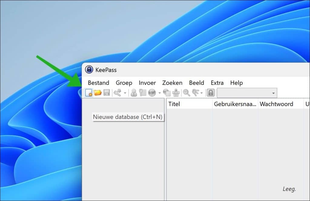 nieuw keepass databasebestand aanmaken
