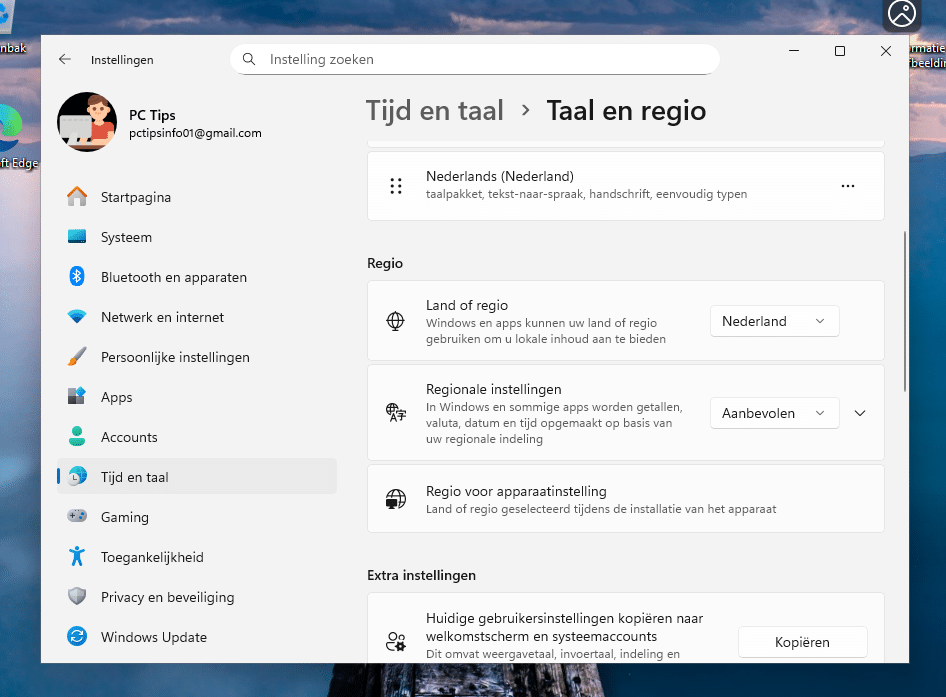 regio instellingen terugzetten