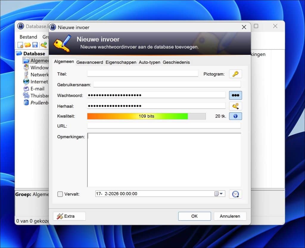 wachtwoord aanmaken in keepass