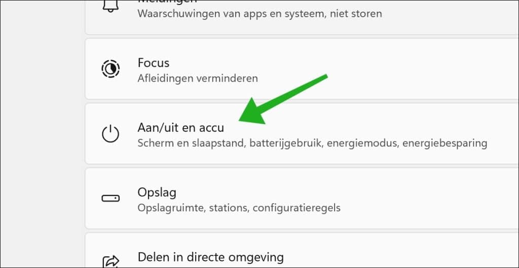 Aan uit en accu instellingen