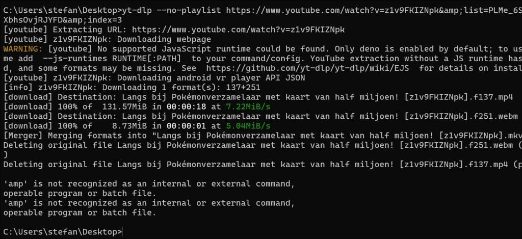 Alleen één video downloaden uit een playlist