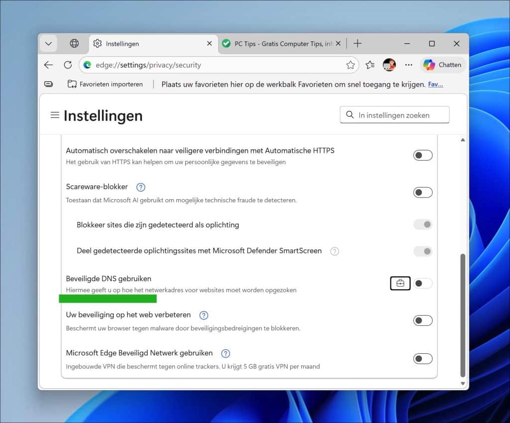 DNS-instellingen controleren edge
