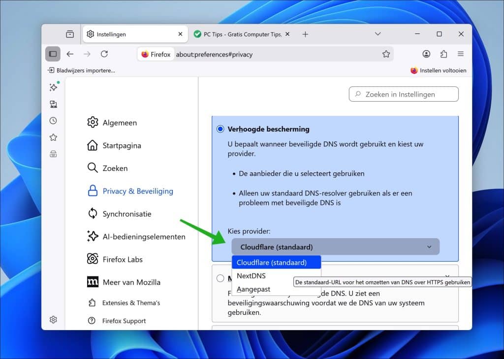 DNS-instellingen controleren firefox