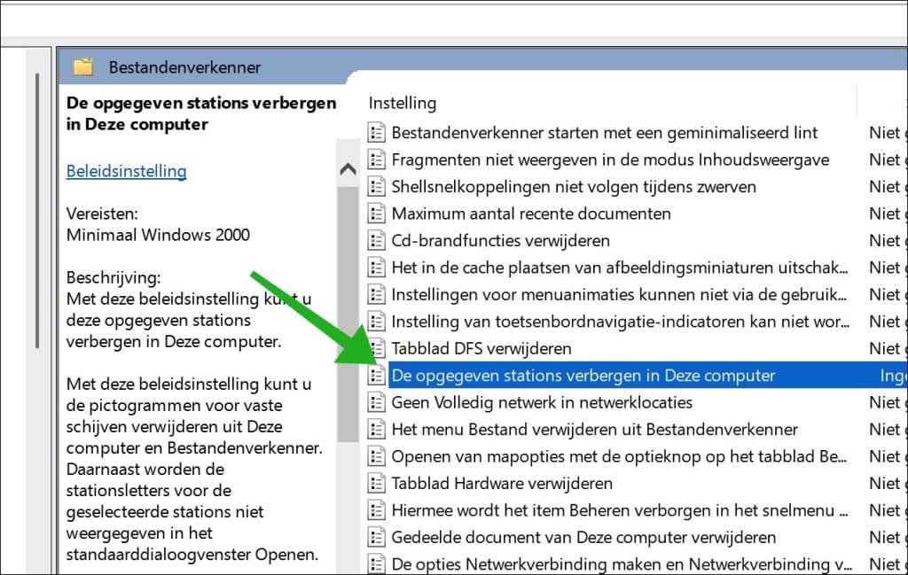 De opgegeven stations verbergen in Deze computer