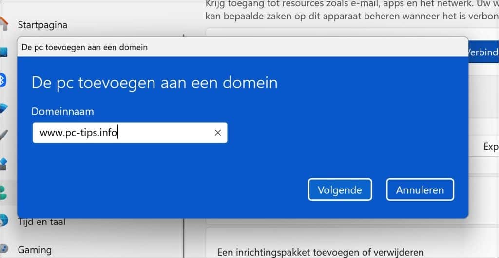 De pc toevoegen aan een domein
