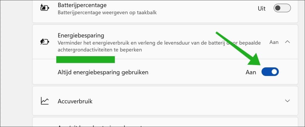 Energiebesparingsmodus inschakelen
