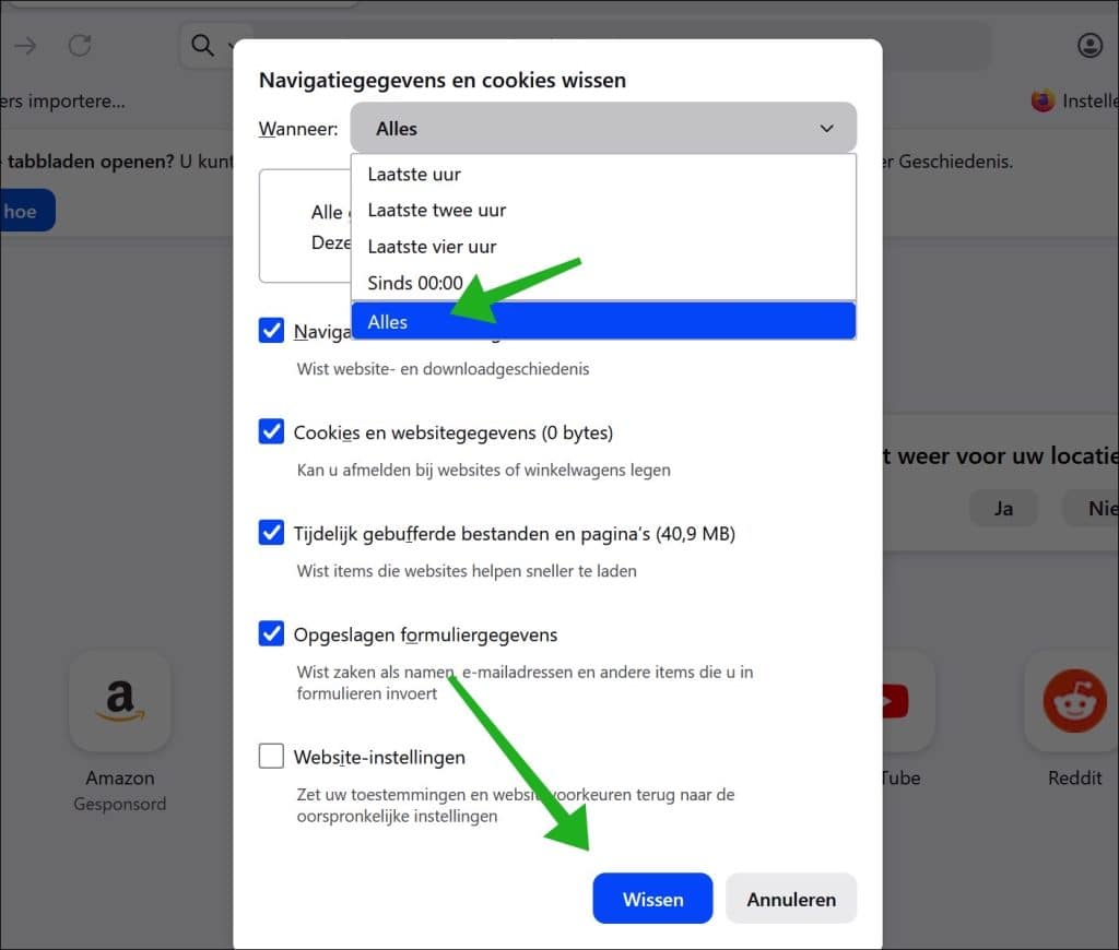 Firefox cache en cookies verwijderen