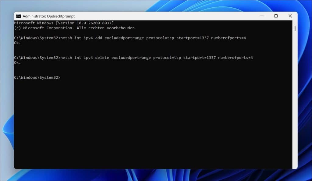 Gereserveerde poort verwijderen