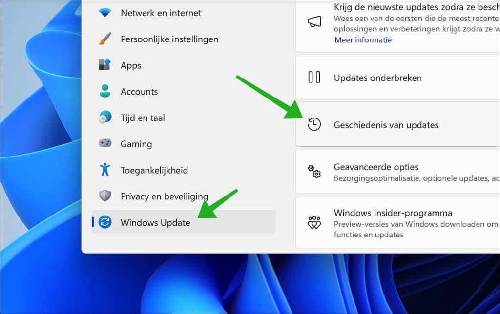 Geschiedenis van updates