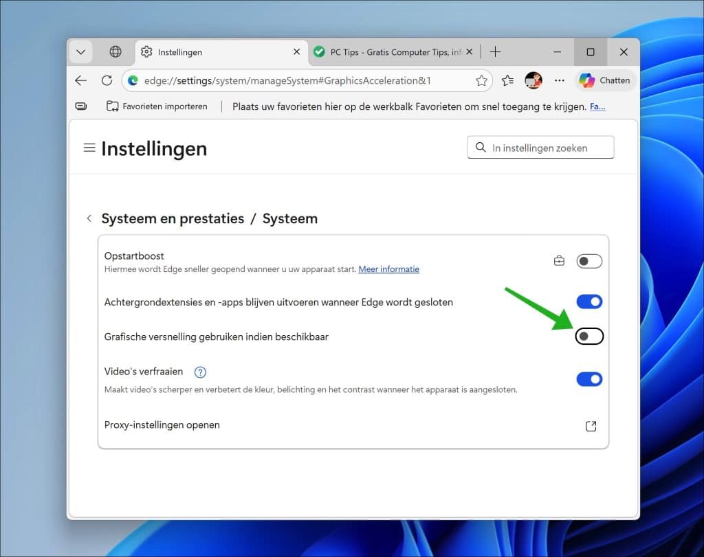 Hardwareversnelling uitschakelen edge
