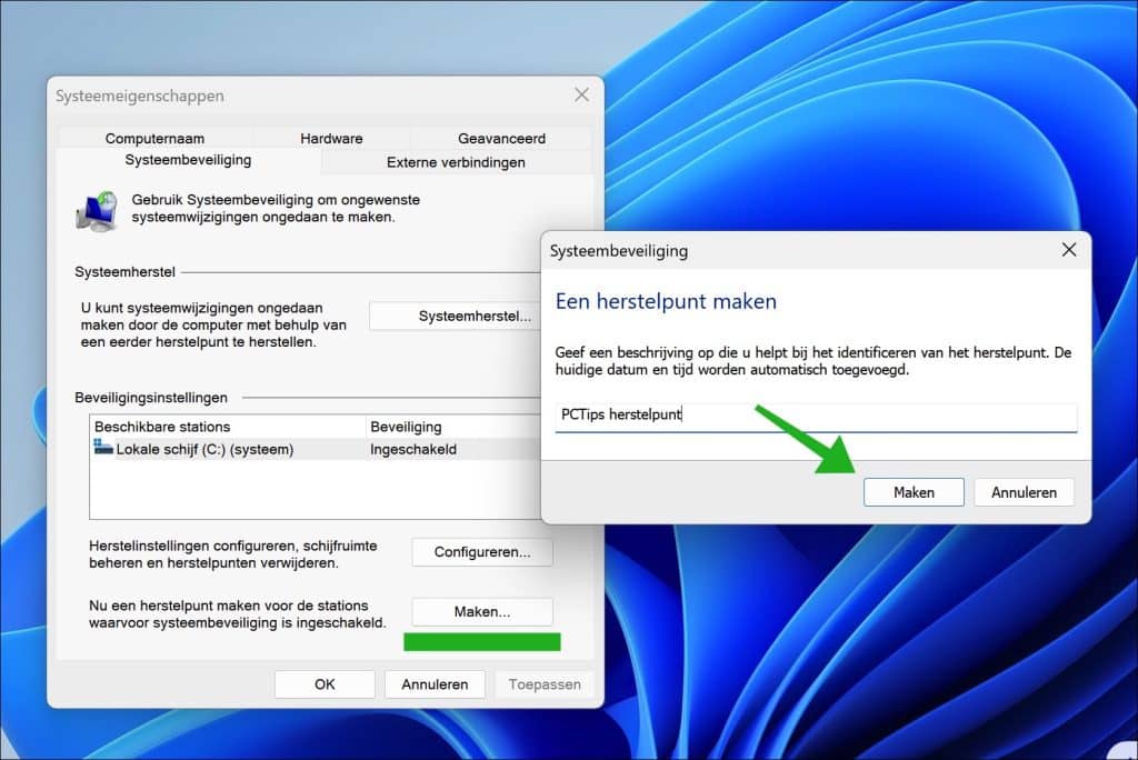 Herstelpunt aanmaken