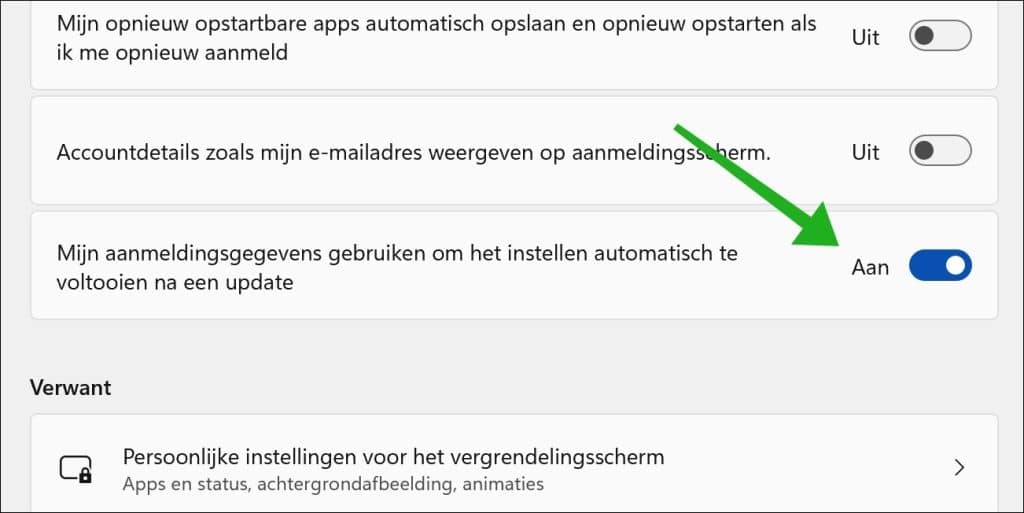 Mijn aanmeldingsgegevens gebruiken om het instellen automatisch te voltooien na een updatevoltooien na een update