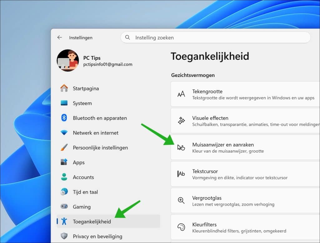 Muisaanwijzer en aanraken