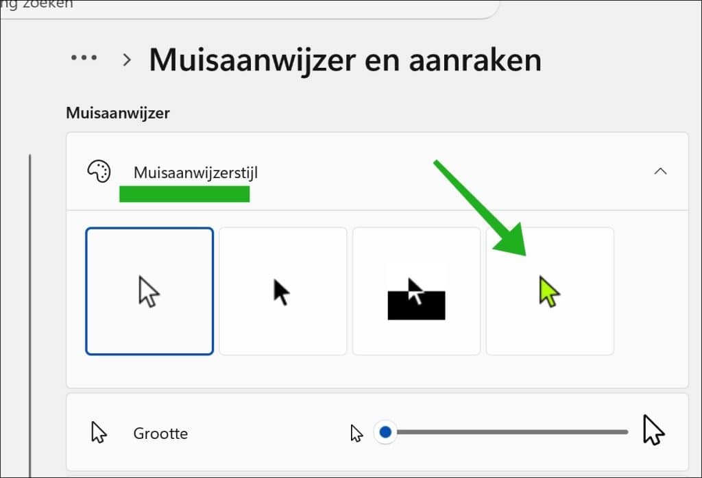 Muisaanwijzer kleur selecteren