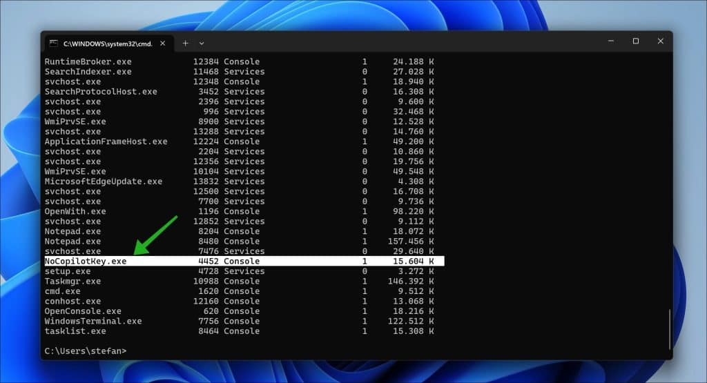 NoCopilotKey actief op de achtergrond