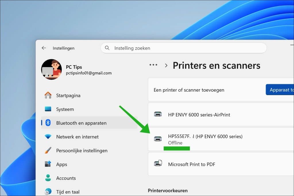 Printer met status offline