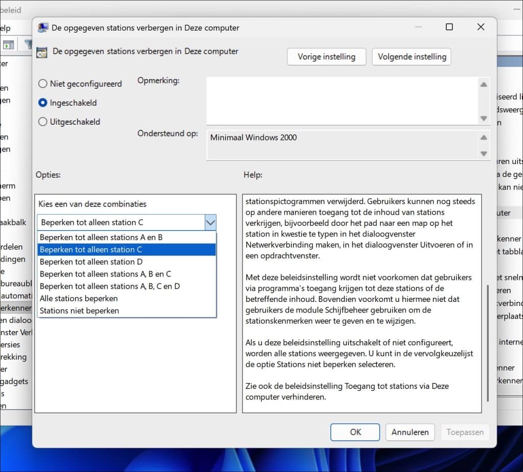 Schijfletter verbergen in Windows 11 en 10