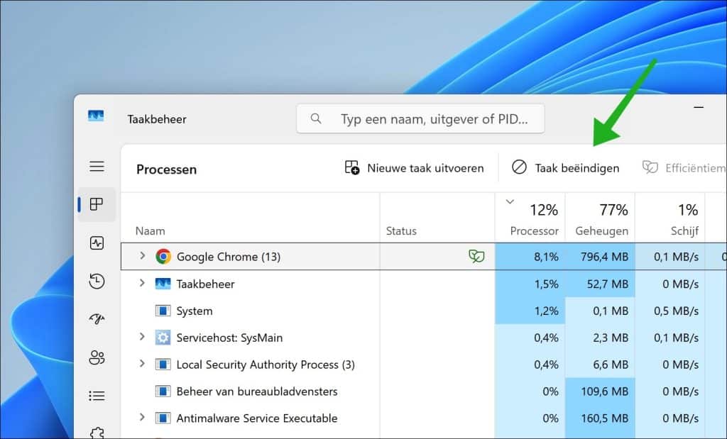 Sluit ongebruikte apps