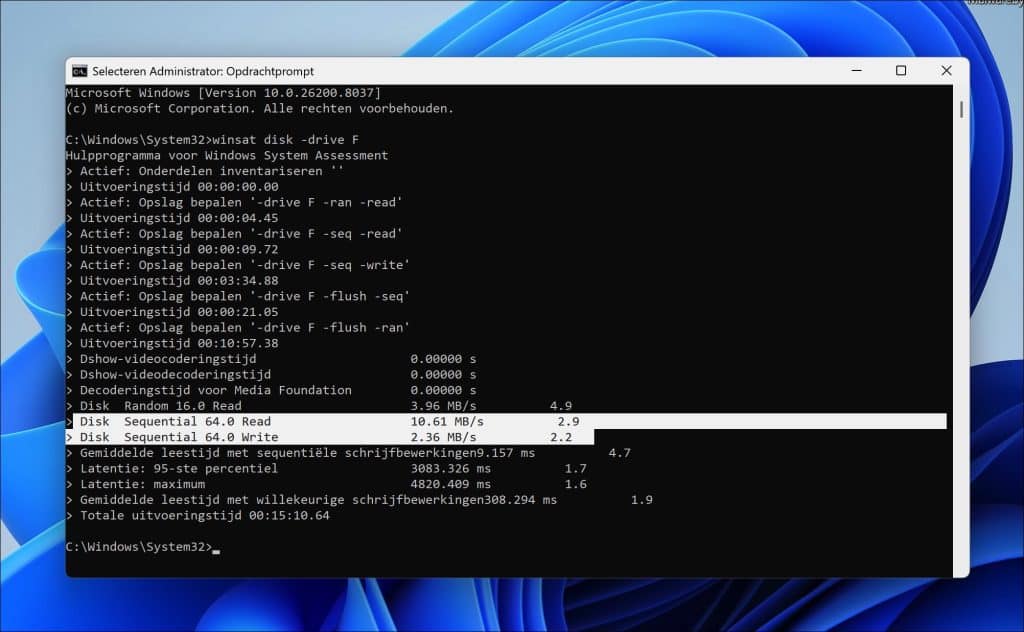 Snelheid van USB-stick of Externe schijf testen in Windows 11