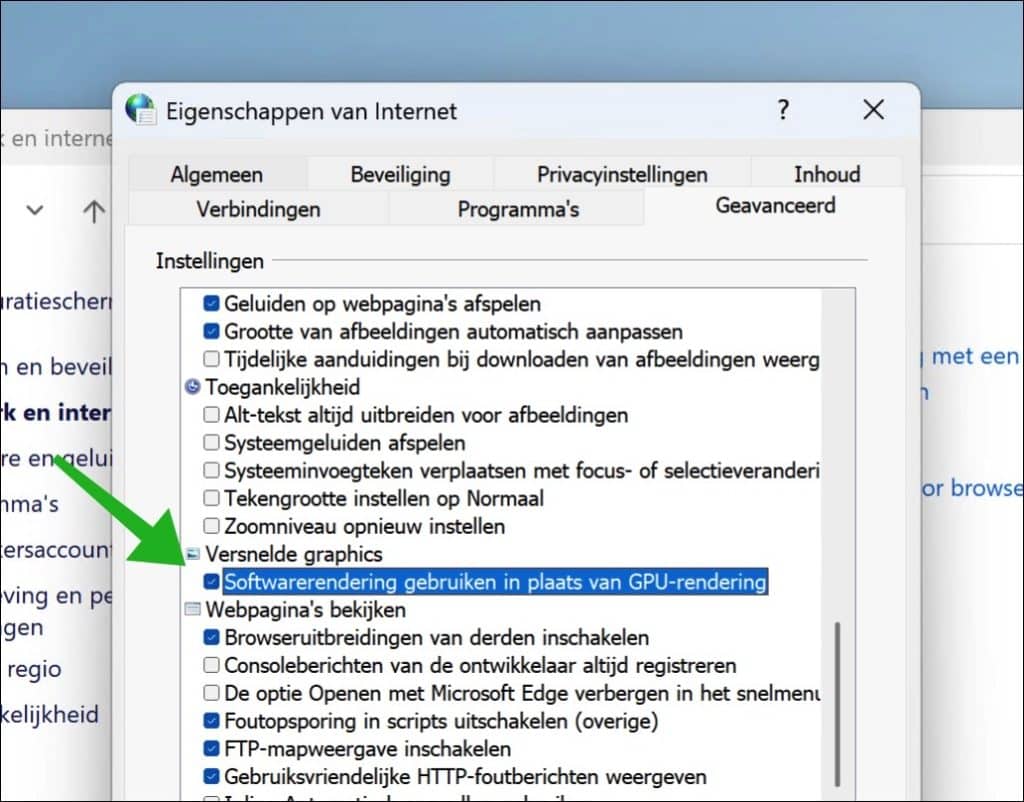 Softwarerendering gebruiken in plaats van GPU-rendering